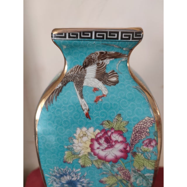 Ceramic Chinese Ceramic Vase Qing Dynasty Qianlong Marked Blue Ground Famille Rose Porcelain Square Vase Hand Painted Flowers and Birds Pattern For Sale - Image 7 of 11