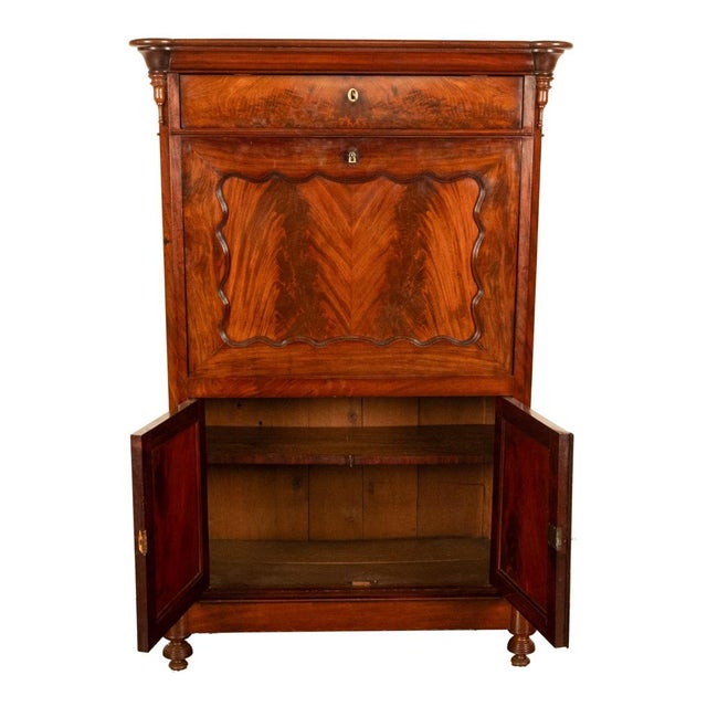 Antique Austrian Flame Mahogany Biedermeier Secretary Desk Cabinet Chest 1860 For Sale - Image 14 of 18