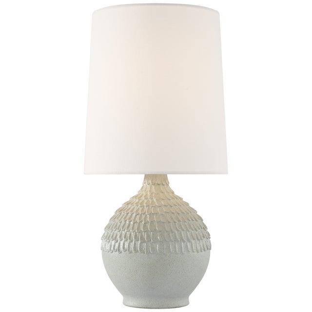Modern AERIN by Visual Comfort Signature Morava 17" Hand Carved Table Lamp in Volcanic White with Linen Shade For Sale - Image 3 of 3