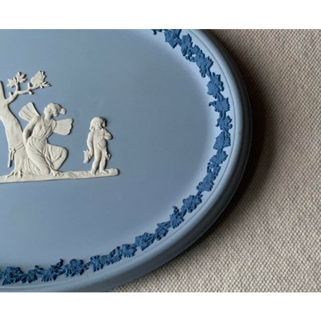 Vintage Wedgwood Light Blue Jasperware Cupid and Psyche Oval Tray For Sale - Image 12 of 18