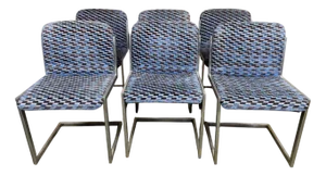 Stainless Steel and Velvet Chairs, 1970s, Set of 6