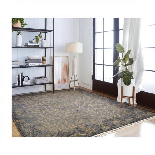 10x14 Noir Dynasty Black Traditional Geometric Handmade Ningxia Wool Carpet Rug For Sale - Image 4 of 7
