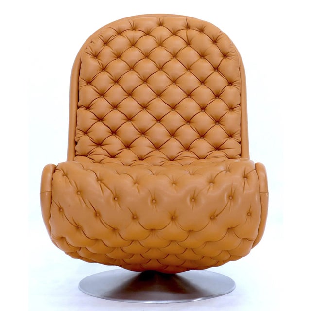 Pair of Mid 20th Century Documented Verner Panton Tan Tufted Leather 123 Lounge Chairs For Sale - Image 4 of 12
