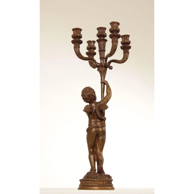Italian Renaissance Revival Style Bronze Six-Light Figural Candle Holder For Sale - Image 4 of 13