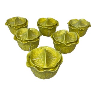 Rare Vintage Secla Soup Bowls With Lids Yellow Cabbage Leaf For Sale