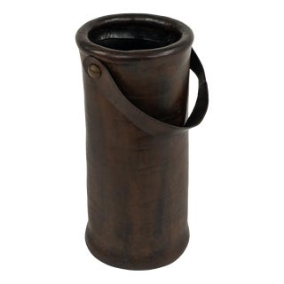 Mid-Century Umbrella Stand in Leather and Brass, Italy, 1950s For Sale