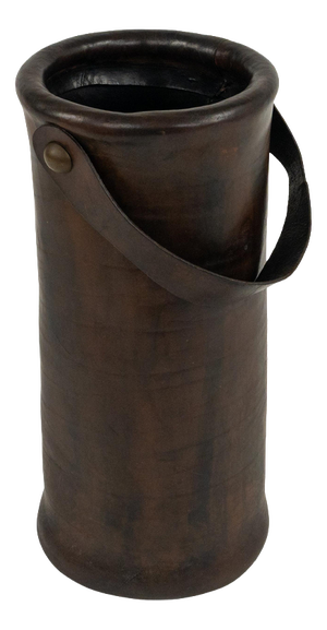 Mid-Century Umbrella Stand in Leather and Brass, Italy, 1950s