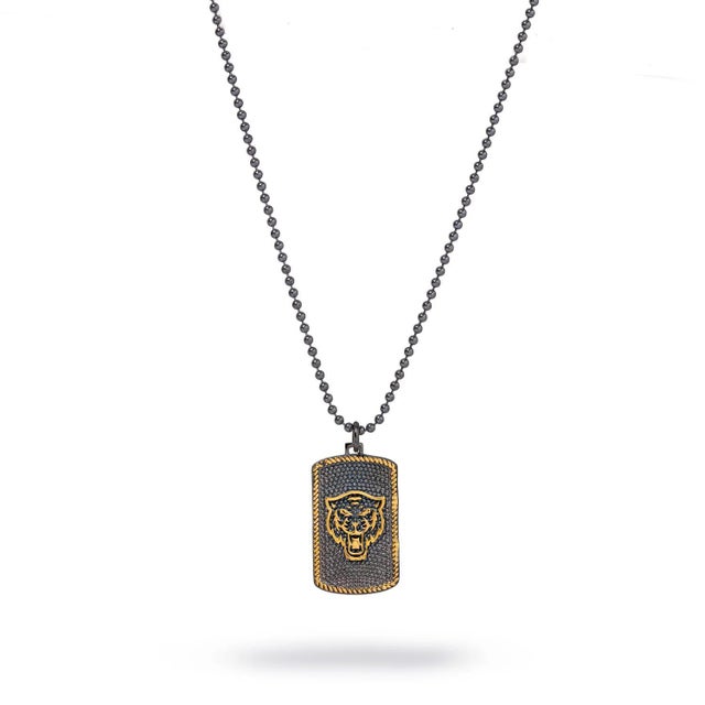 Contemporary Powerful Lion Medallion Sterling Silver & Gold Chain Necklace For Sale - Image 3 of 8