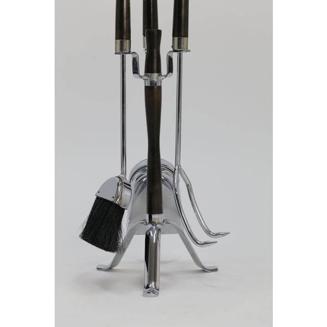 Mid Century Chrome and Wood Fireplace Tools For Sale In Oklahoma City - Image 6 of 17