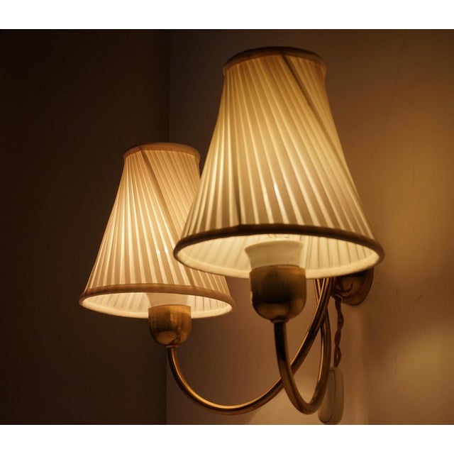 Josef Frank Mid-Century Brass Wall Lamp with Silk Shades by Josef Frank, Austria, 1950s For Sale - Image 4 of 8