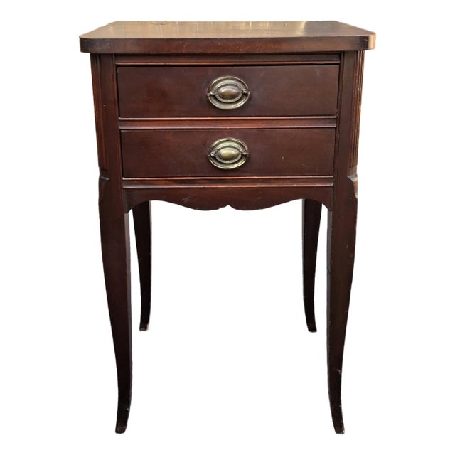 Federal Style Stained Mahogany Two-Drawer Side Table Nightstand, Circa 1940s For Sale
