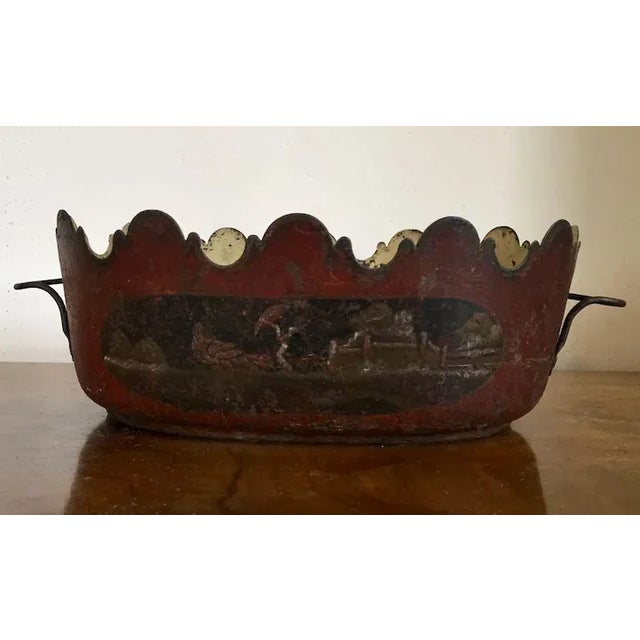 18th Century 1790 - 1800 French Empire Paint Decorated Tole Monteith Planter Cachepot For Sale - Image 5 of 11