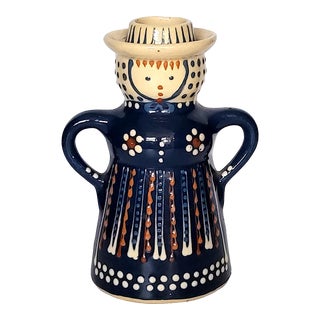 Vintage Hand Painted Polish Ceramic Candle Holder For Sale