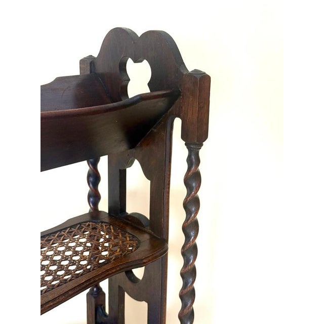 Gold English Gothic Revival Oak Canterbury Bookcase with Original Cane, 1890 For Sale - Image 8 of 14