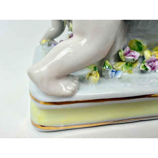 Ceramic Antique 19th Century German Figural Porcelain Putti Basket or Jardiniere with Hand-Applied Flowers from Greiner & Sohne Rauenstein For Sale - Image 7 of 18