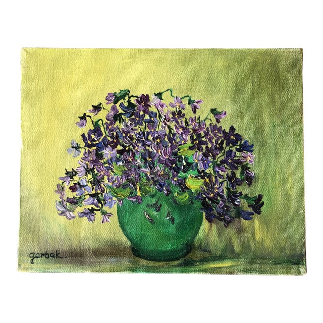 1960’s Floral Pop Still Life Painting Signed 8 X 10 For Sale