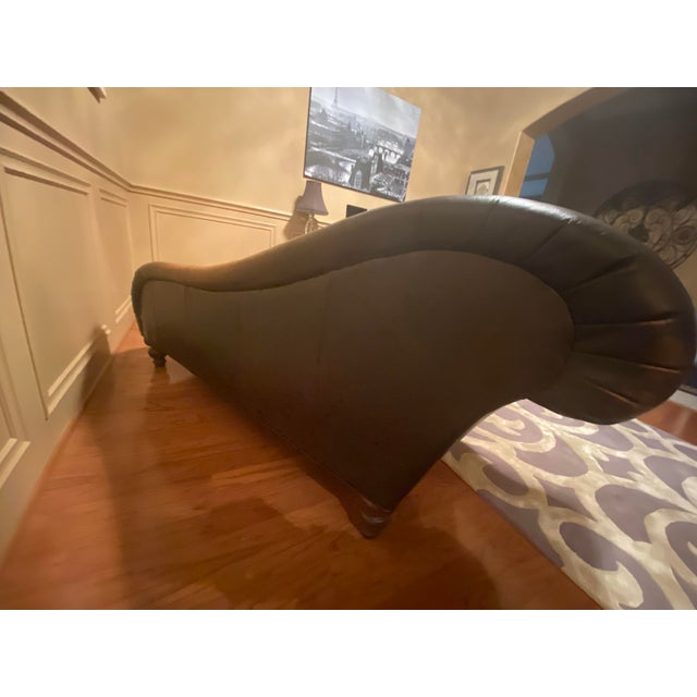 Sam Moore Chateau Recamier (style #77618L) Cherry wood turned legs and button-tufted seat and back in antique polo...