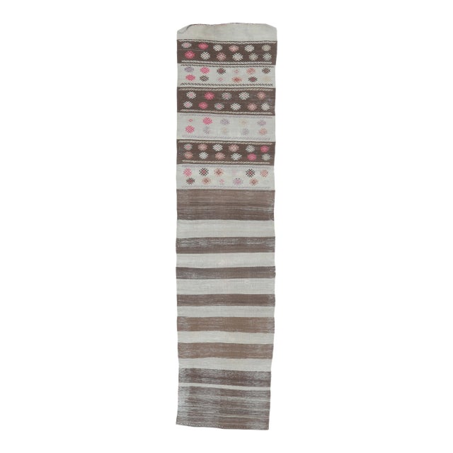 1970s Vintage Turkish Runner Handwoven Wool Flatweave Kilim Rug For Sale