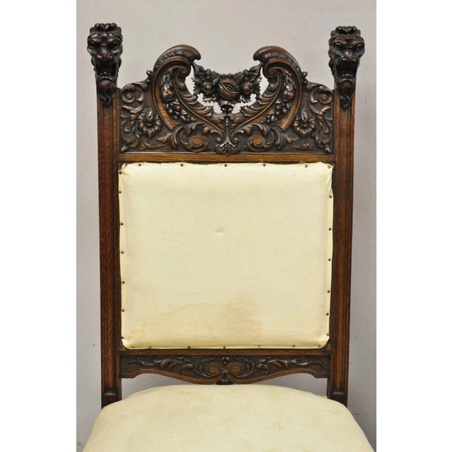 Late 19th Century Rj Horner Attr Renaissance Figural Lion Carved Oak Wood Dining Chairs - Set of 6 For Sale - Image 16 of 16