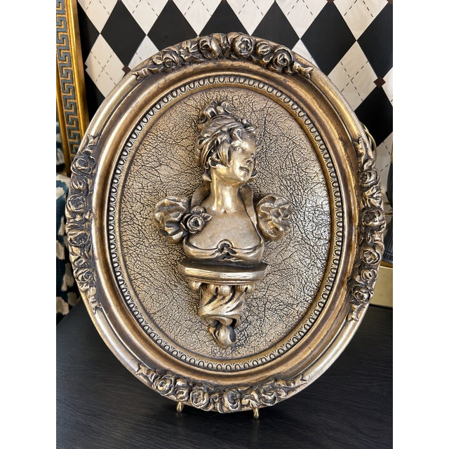 Vintage Neoclassical Silver-Tone Female Bust High-Relief Wall Plaques, Pair For Sale - Image 4 of 6