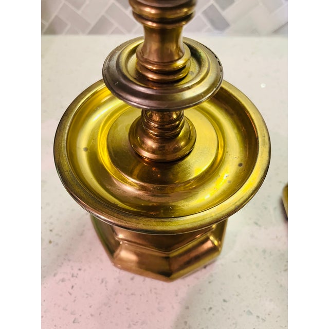 Vintage Traditional Brass Candlestick Holders Pair For Sale - Image 4 of 5