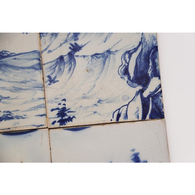 Blue 19th Century Set of Four Tiles Blue & White Depicting a Hand, Landscapes and a Hand Holding a Fan For Sale - Image 8 of 13
