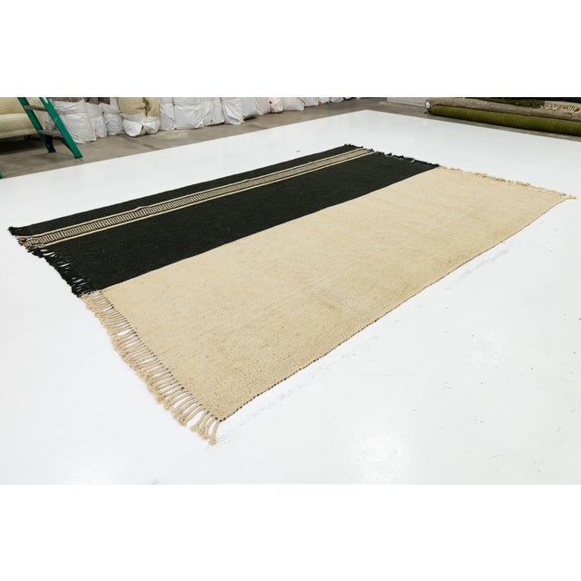 Minimalist Two-Tone Contemporary Kilim Style Wool Rug 9x13 For Sale - Image 11 of 11