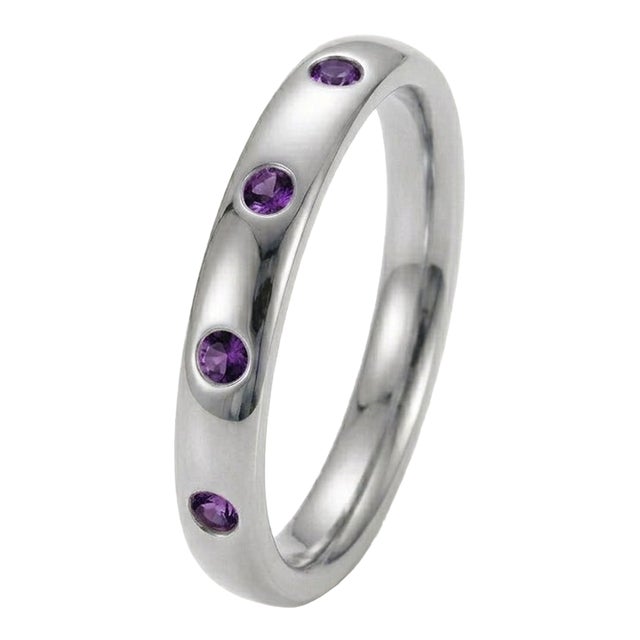 Amethyst Band Stackable Ring, Purple Gemstone Band Ring Us 7 For Sale