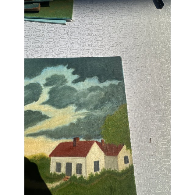 1990s Farmhouse and Barn Countryside Landscape Painting on Canvas For Sale In Atlanta - Image 6 of 9