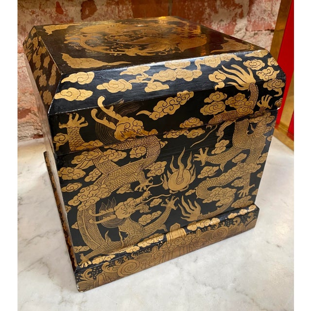 Wood 1950 Italian Decorative Black and Gold Asian Dragon Box For Sale - Image 7 of 7
