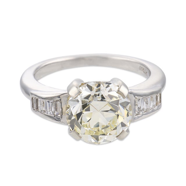 Contemporary Mid Century Gia 3.05 Carat Old European Cut Diamond Platinum Engagement Ring, Size 5.75 For Sale - Image 3 of 6