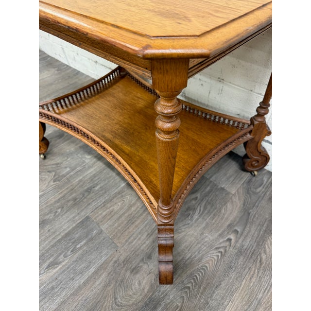 Wood Antique Victorian Eastlake Solid Oak Hall Table Console Table Library Table For Sale - Image 7 of 17