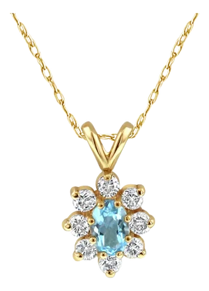 Small Blue Topaz Diamond Halo Necklace .90cttw 16"