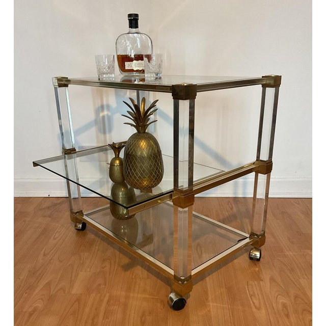 Art Deco Bar Trolley in Gold and Glass by Pierre Vandel, 1970s For Sale - Image 15 of 18