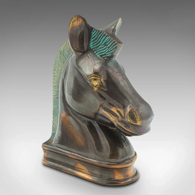 1970s Modern Pair of Vintage Horse Bust Bookends, English, Cast Brass, Decorative, Novel Rest For Sale - Image 6 of 11