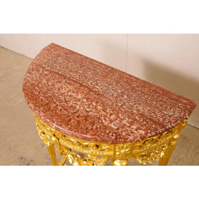 19th Century Neoclassical Petite Marble top Gilt Console For Sale - Image 10 of 12