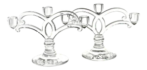 Glass Three Light Candle Holders - a Pair