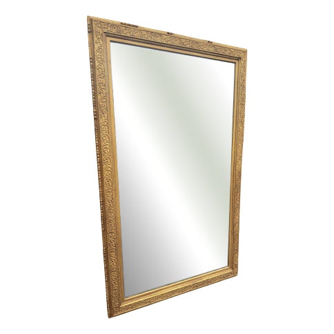 Large Antique English Carved and Gesso Gilt Wood Mirror, 19th Century For Sale