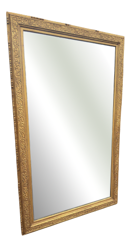 Large Antique English Carved and Gesso Gilt Wood Mirror, 19th Century