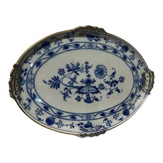 Early 20th C. Meissen Porcelain Blue Onion Hand Painted Platter Tray For Sale