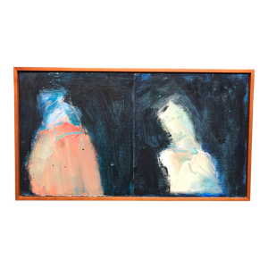 Marianne Kolb, "Two for Francis" Mixed Media Figural Abstract Oil Painting, 2000, Framed