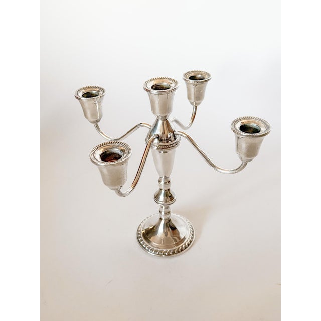 English 1950s Duchin Creations Sterling Silver Candelabra, Five Arm Convertible and Weighted For Sale - Image 3 of 9