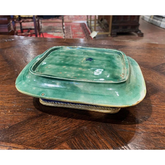 19th Century English Majolica Hand Painted Sardine Cover Box With Plate For Sale - Image 9 of 10