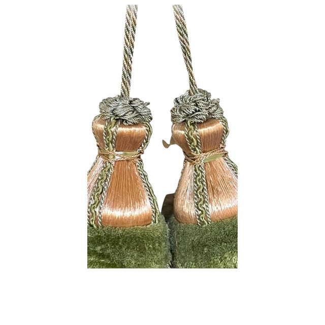 French Pair of Vintage French Passementerie Pink and Olive Green Tassels For Sale - Image 3 of 4