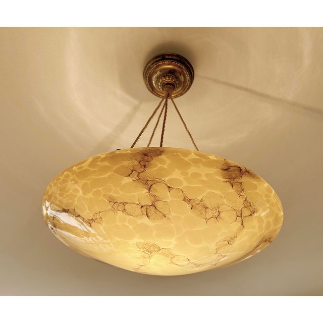 Large Art Deco Pendant Light in Marble Glass, 1930s For Sale - Image 11 of 18