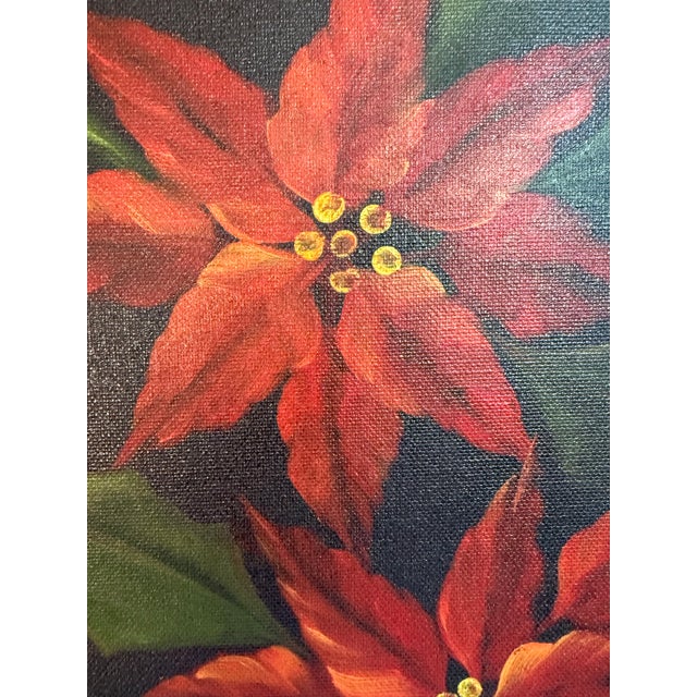 Mid-Century Modern Vintage Original Poinsettia and Lantern Christmas Holiday Painting, Signed Norma For Sale - Image 3 of 8