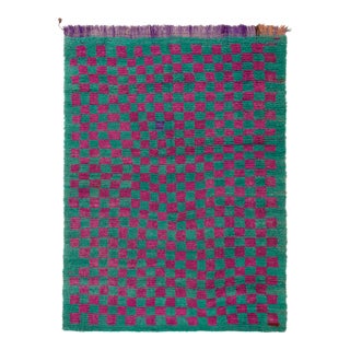 Vintage Tulu Rug in Turquoise, Magenta Geometric Chessboard Pattern For Sale