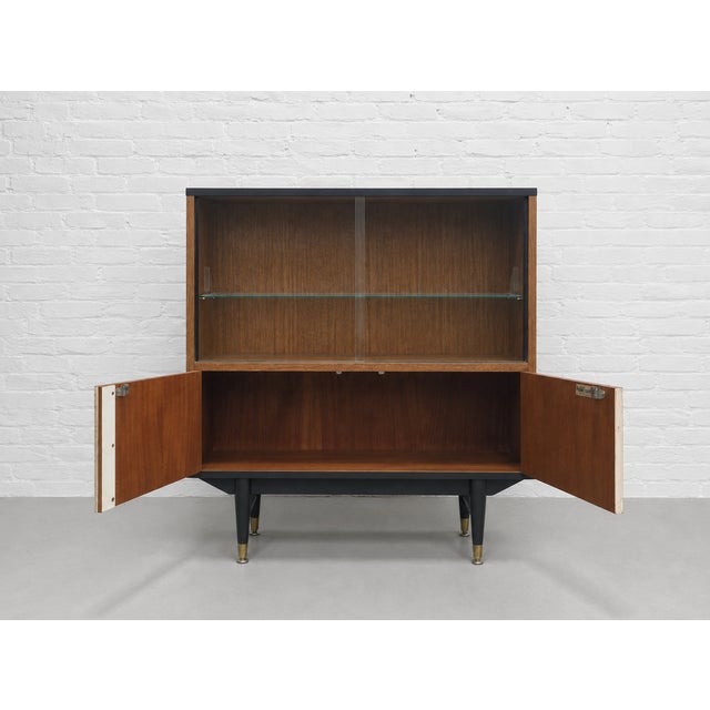 1960s Mid Century Modern Display Cabinet | Walnut & Melamine Bookcase by Berry Furniture, Made in England, C. 1960’s For Sale - Image 5 of 15