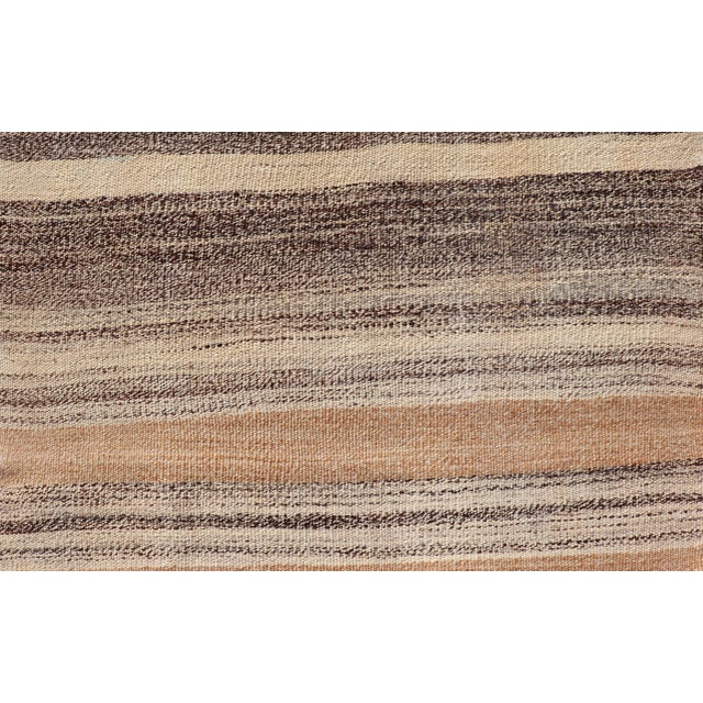 Mid 20th Century Vintage Turkish Kilim Rug With Layered Stripes in Cream, Walnut, and Taupe For Sale - Image 5 of 11