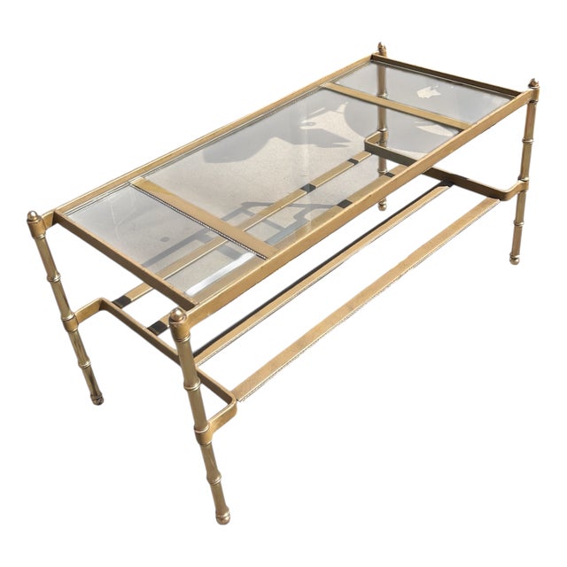 Stitched Leather Cocktail Table by Jacques Adnet, 1950s For Sale